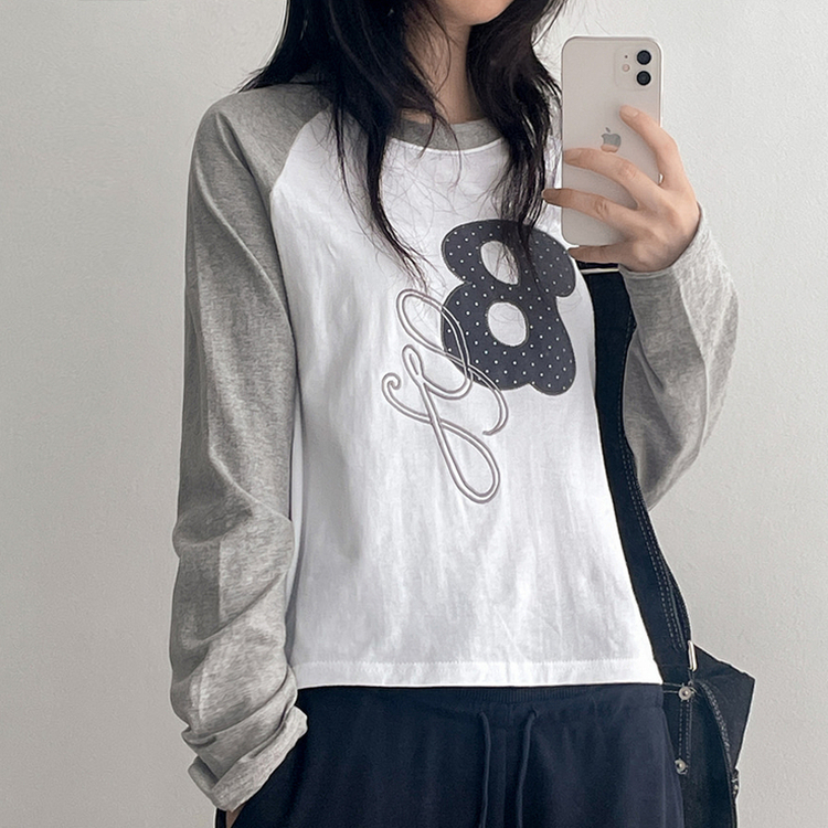 ラグラン刺繍長袖Tシャツ MELANGE