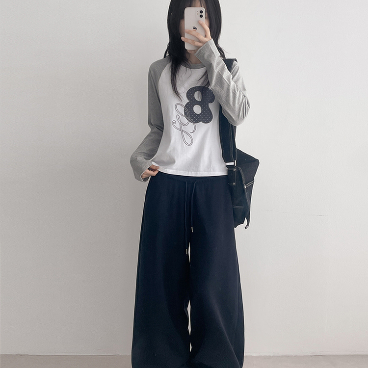 ラグラン刺繍長袖Tシャツ MELANGE