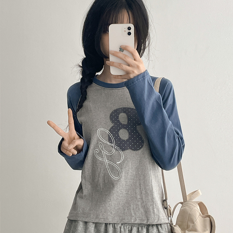 ラグラン刺繍長袖Tシャツ DEEP SKY BLUE