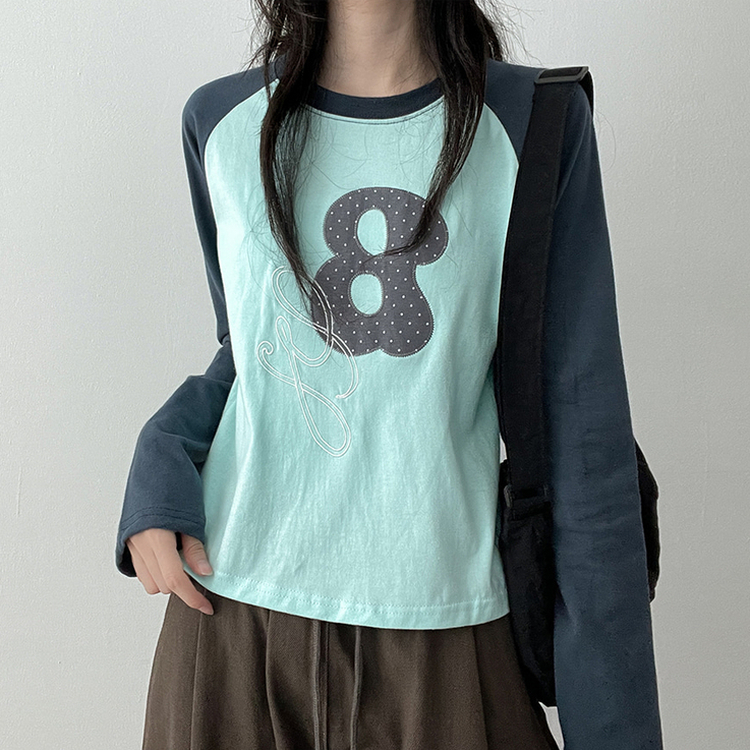 ラグラン刺繍長袖Tシャツ NAVY