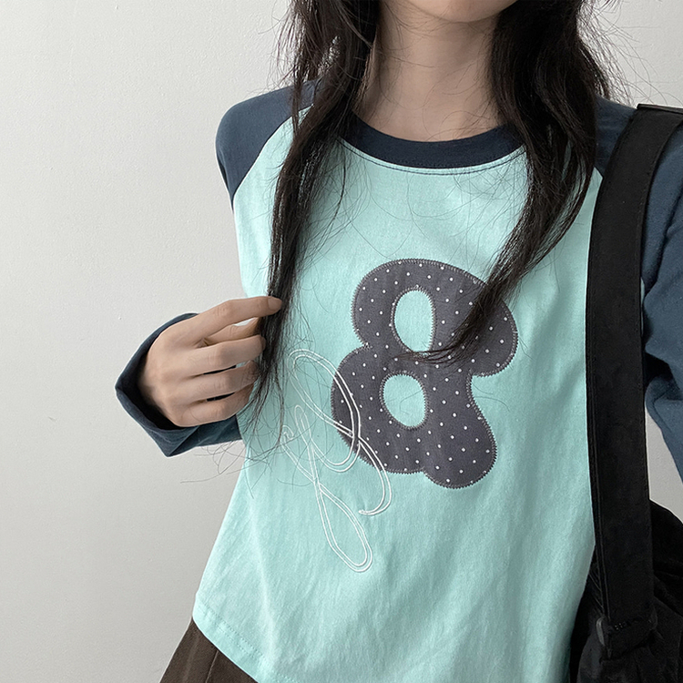ラグラン刺繍長袖Tシャツ NAVY