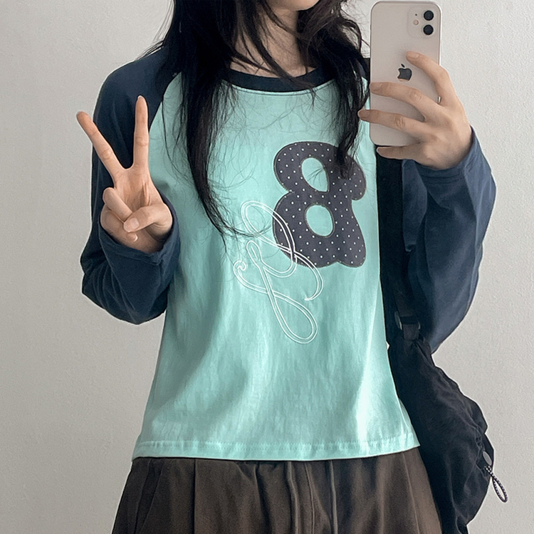 ラグラン刺繍長袖Tシャツ NAVY