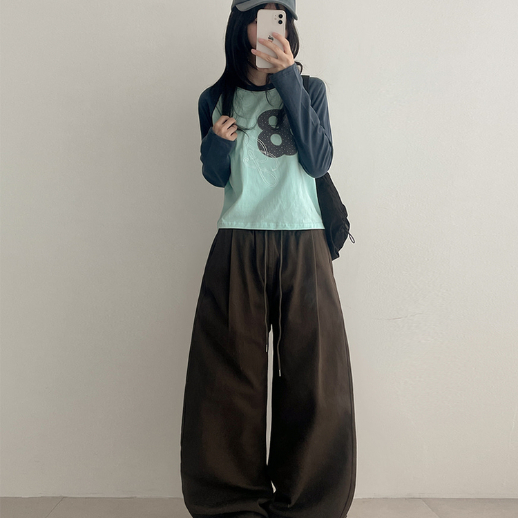 ラグラン刺繍長袖Tシャツ NAVY