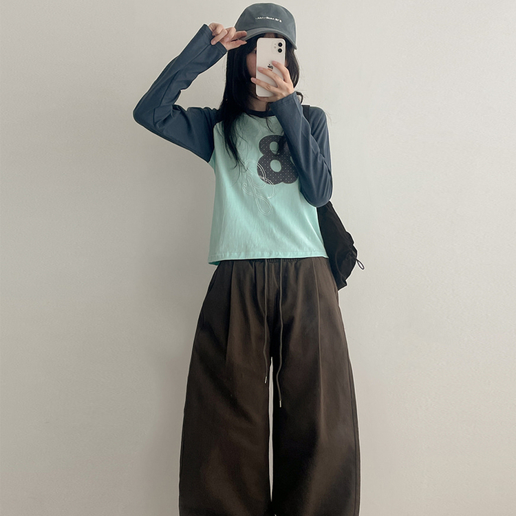 ラグラン刺繍長袖Tシャツ NAVY