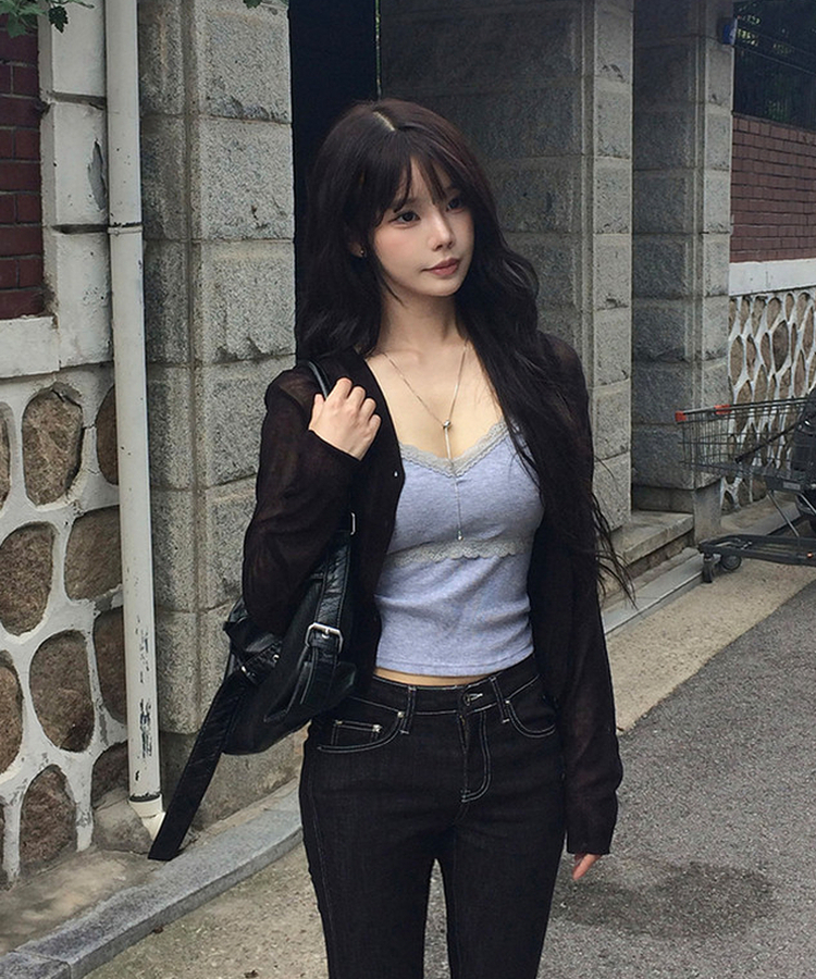 シアーリブニットカーディガン(9color) BLACK