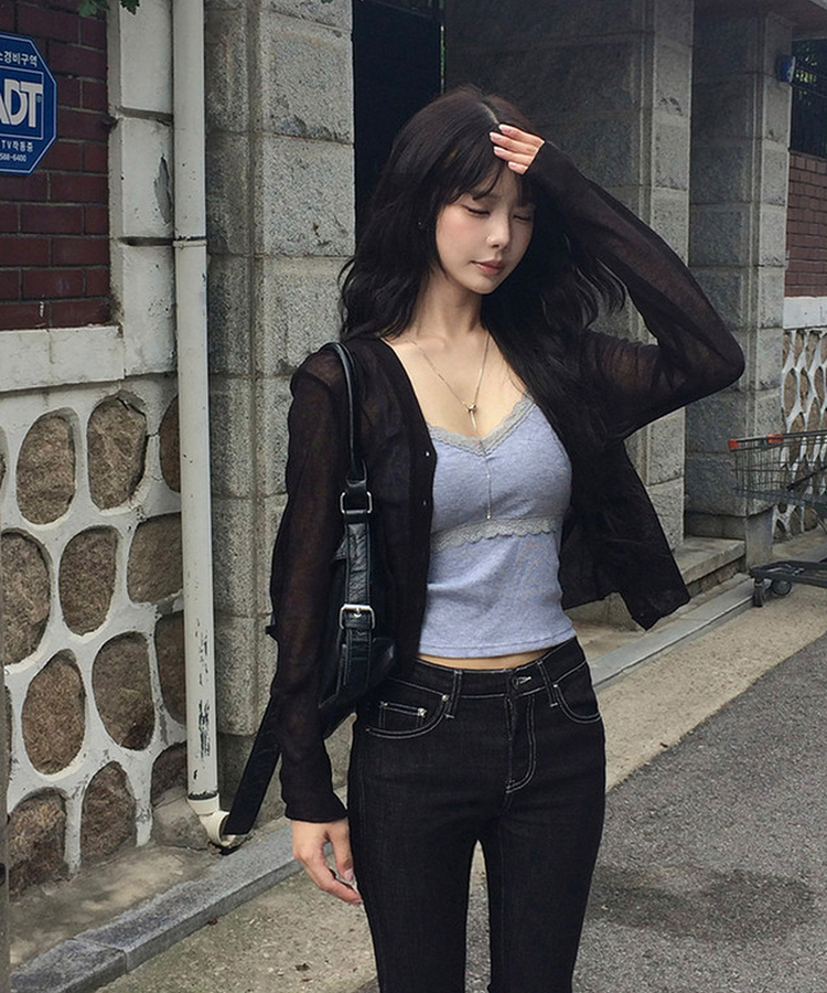 シアーリブニットカーディガン(9color) BLACK