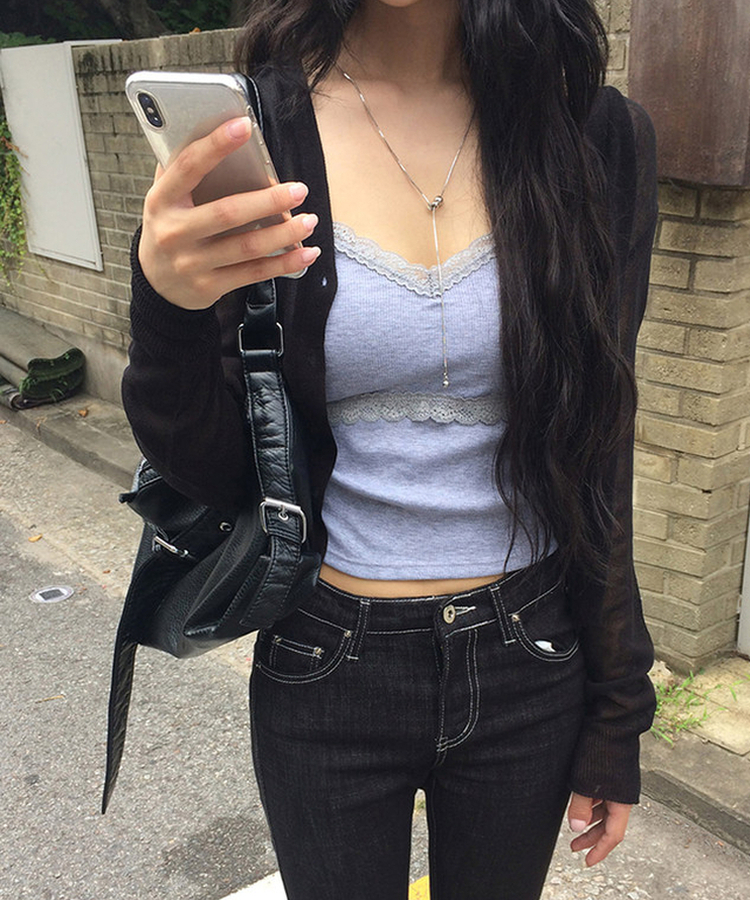 シアーリブニットカーディガン(9color) BLACK