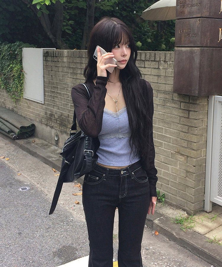 シアーリブニットカーディガン(9color) BLACK