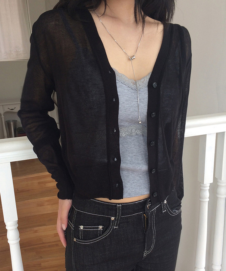 シアーリブニットカーディガン(9color) BLACK