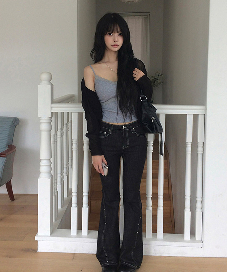 シアーリブニットカーディガン(9color) BLACK
