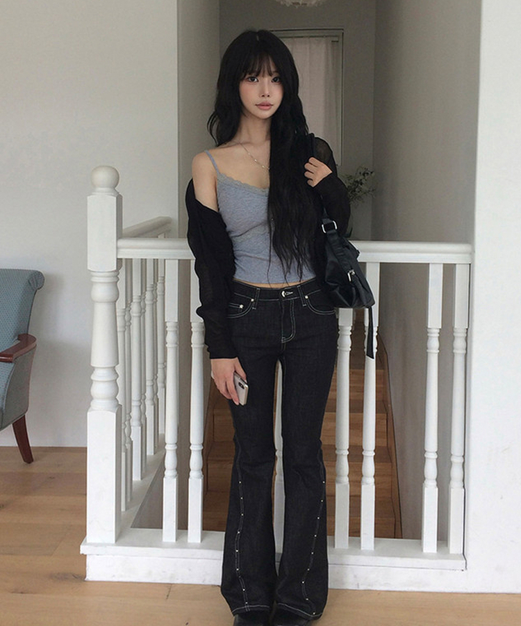 【カップ付き】レースリブキャミソールトップス GREY