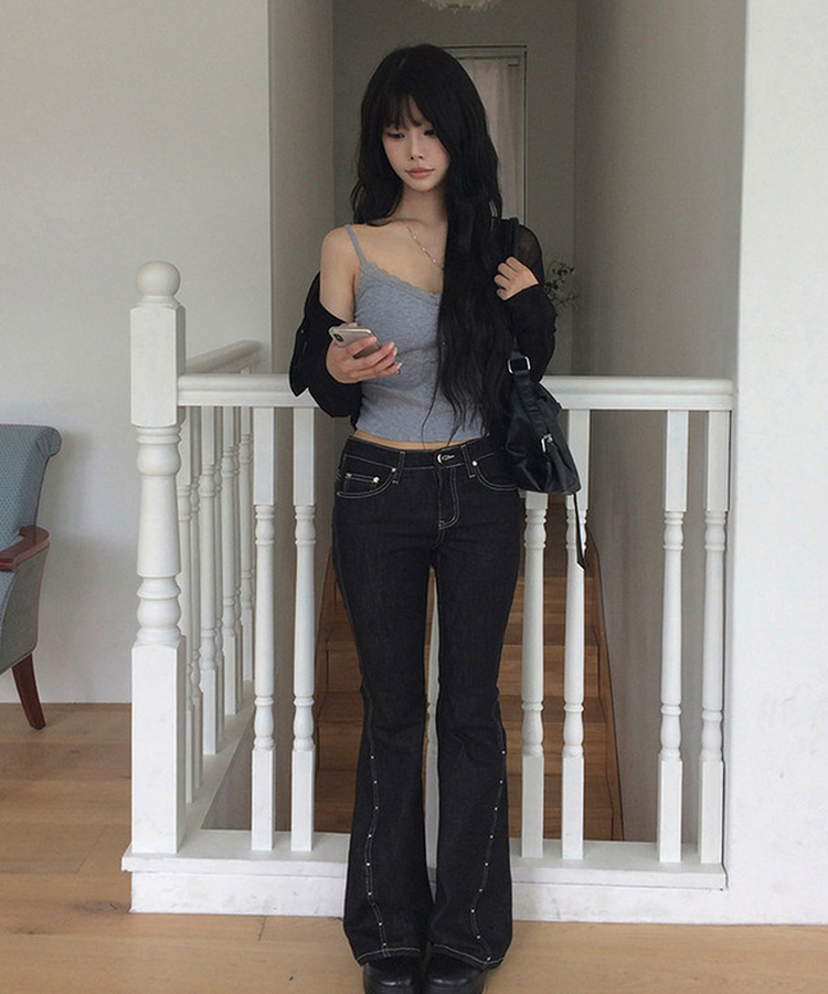 【カップ付き】レースリブキャミソールトップス GREY