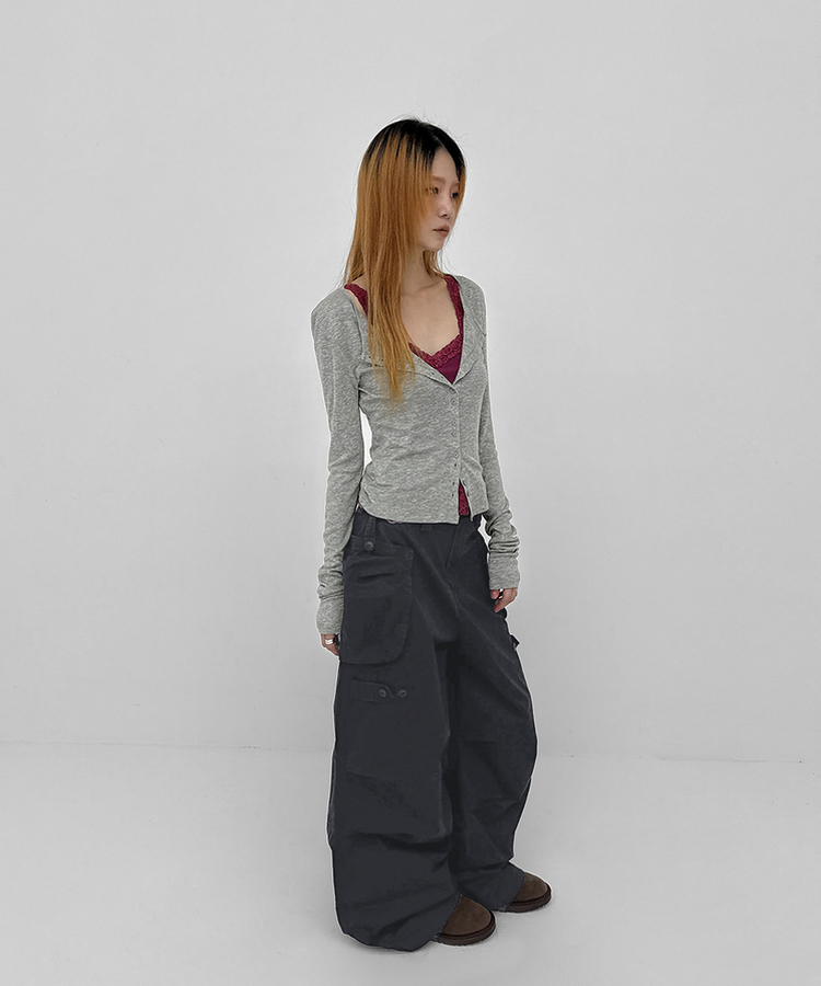 ウールテンセルラウンドカーディガン MELANGE GRAY