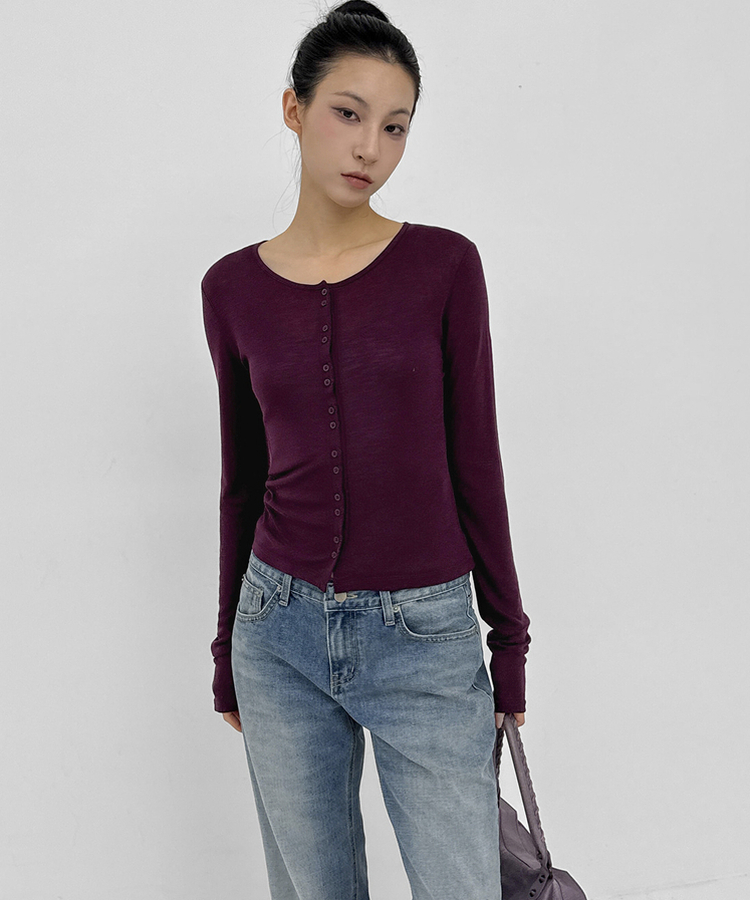 ウールテンセルラウンドカーディガン PURPLE