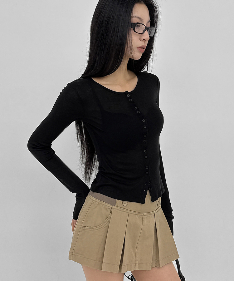 ウールテンセルラウンドカーディガン BLACK
