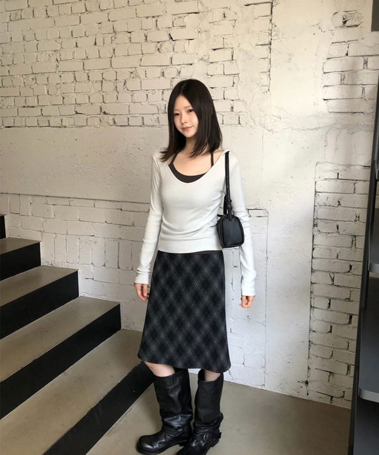 シワ加工ミディレザーブーツ BLACK