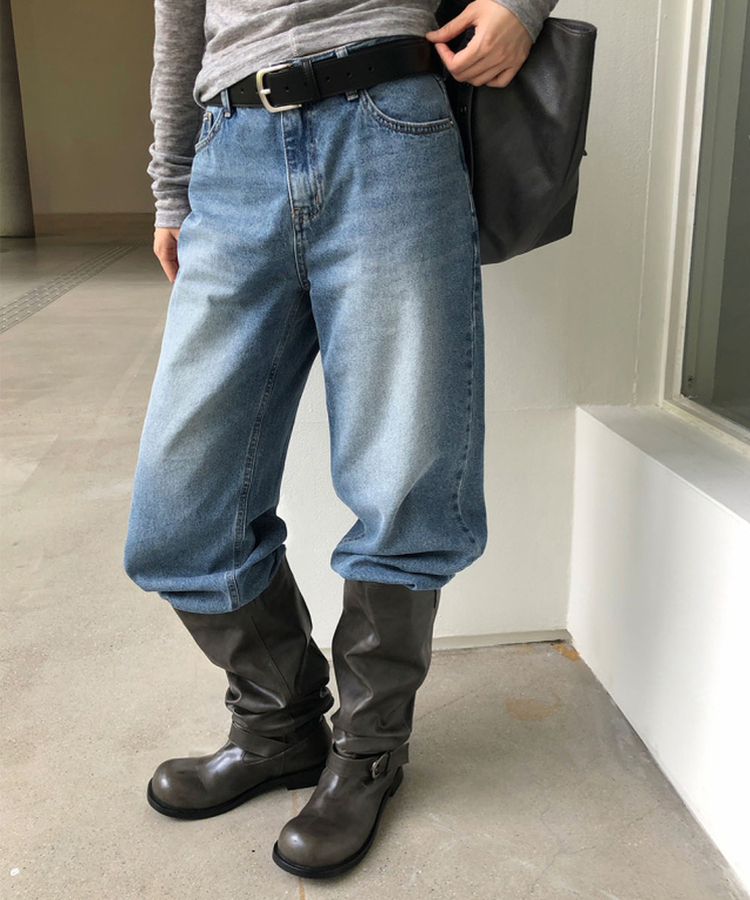 シワ加工ミディレザーブーツ CHARCOAL