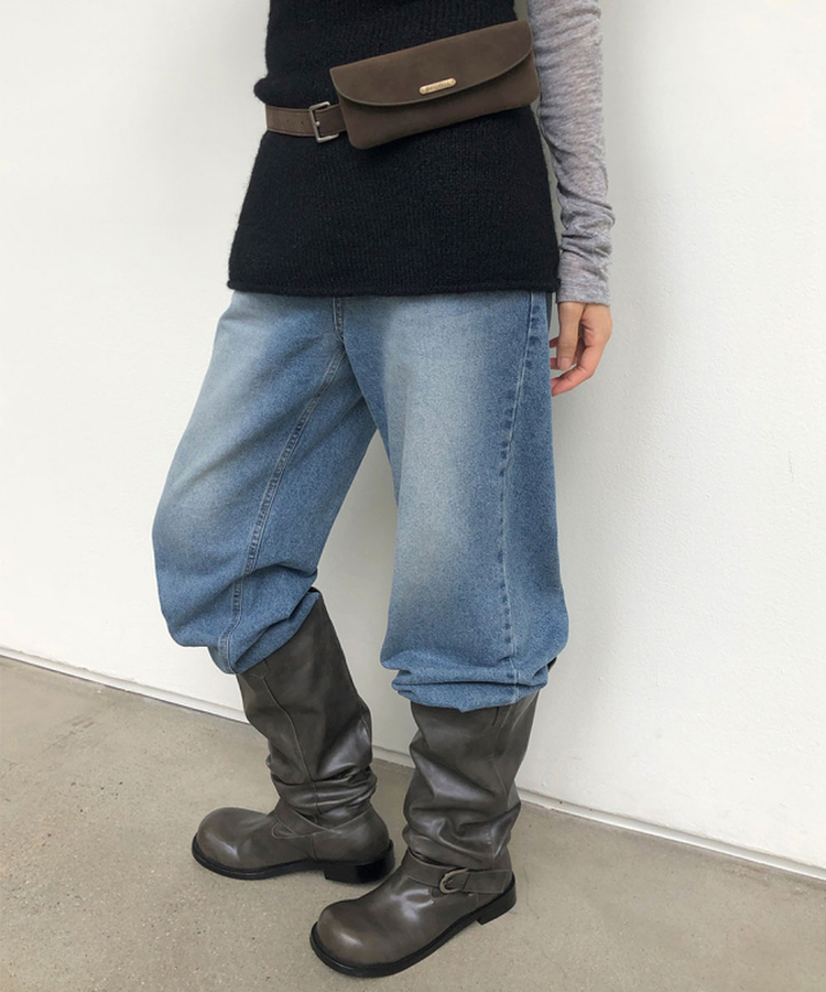 シワ加工ミディレザーブーツ CHARCOAL
