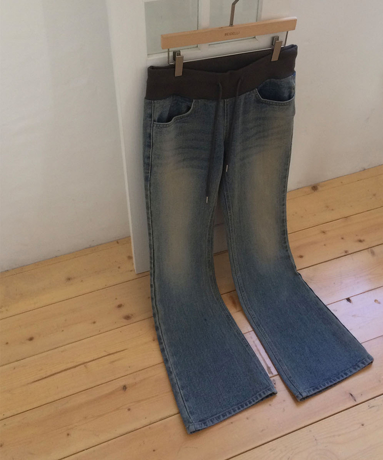 【丈別】リブバンドブーツカットデニムパンツ