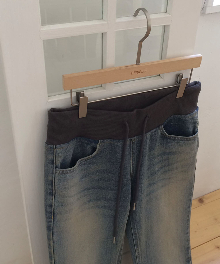 【丈別】リブバンドブーツカットデニムパンツ