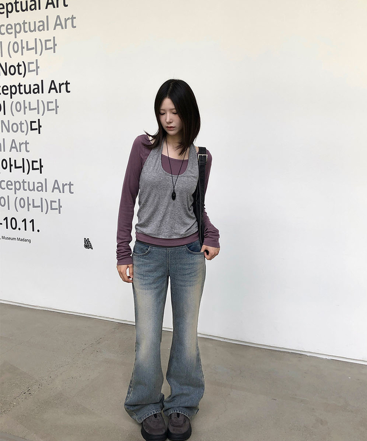 【丈別】リブバンドブーツカットデニムパンツ BLUE DENIM
