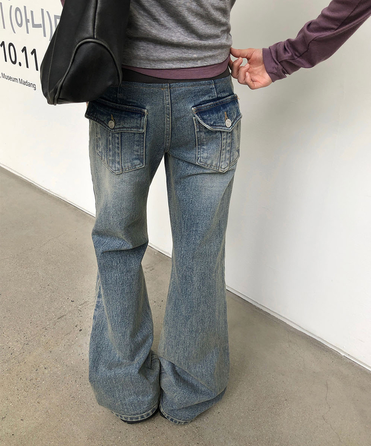 【丈別】リブバンドブーツカットデニムパンツ BLUE DENIM