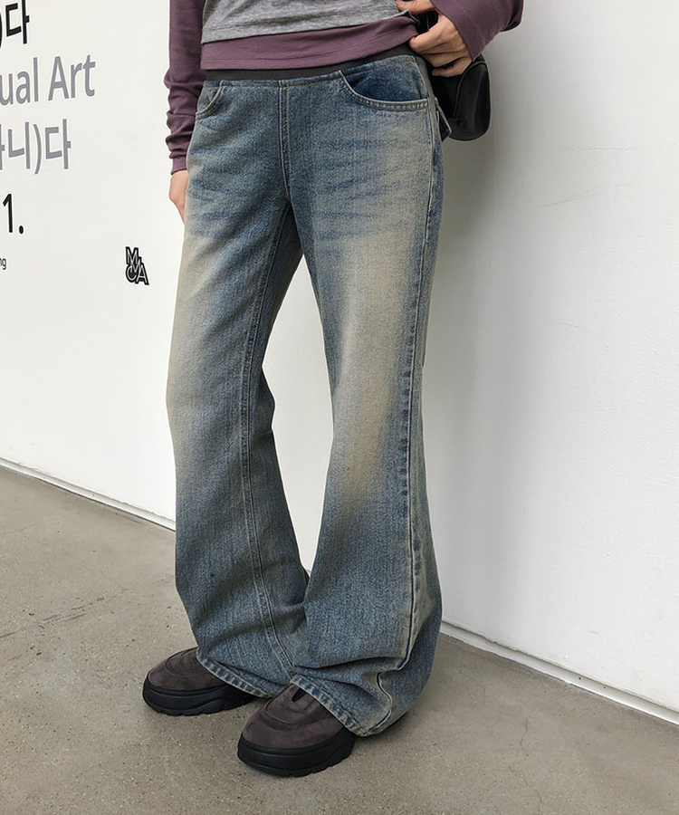 【丈別】リブバンドブーツカットデニムパンツ BLUE DENIM