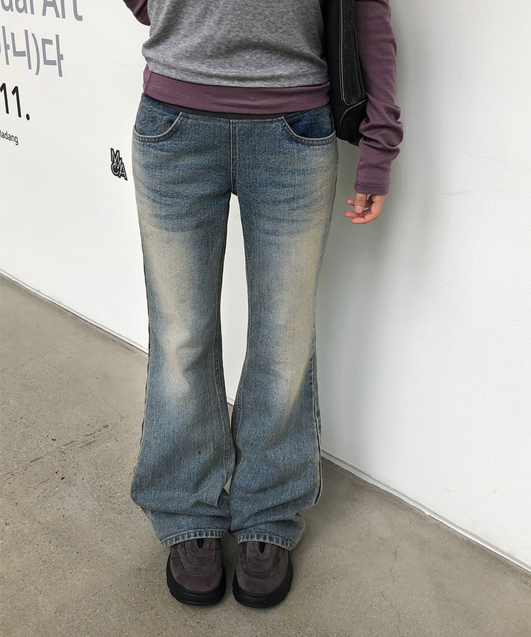 【丈別】リブバンドブーツカットデニムパンツ BLUE DENIM