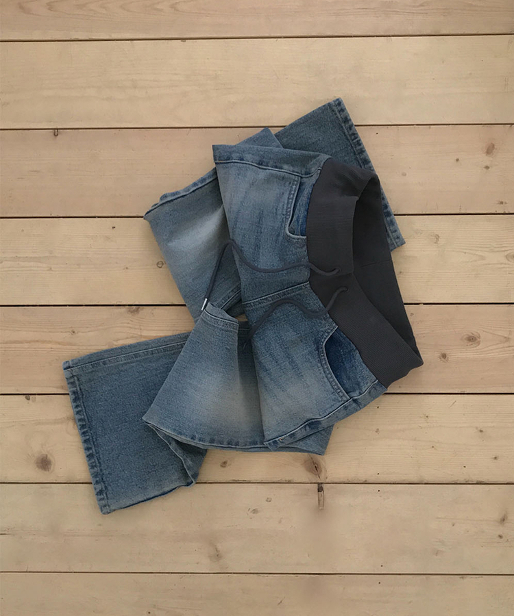 【丈別】リブバンドブーツカットデニムパンツ