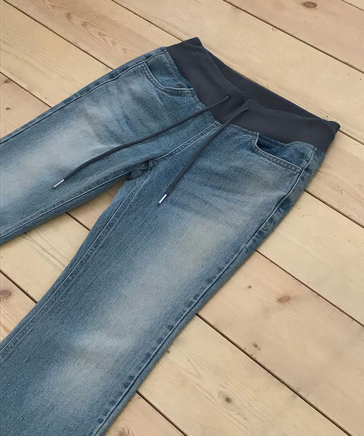 【丈別】リブバンドブーツカットデニムパンツ