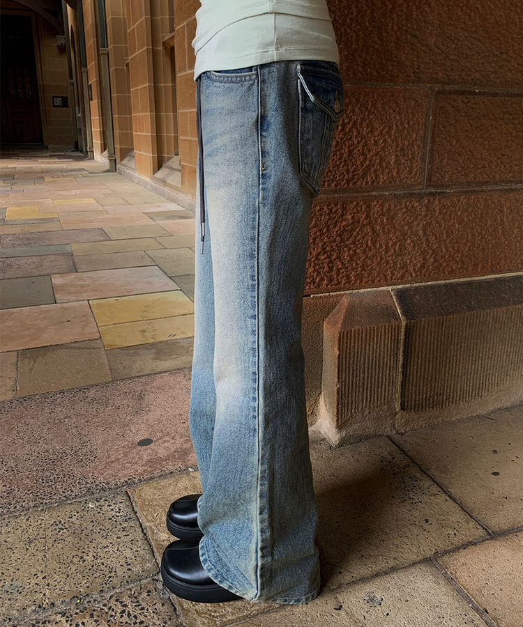【丈別】リブバンドブーツカットデニムパンツ BLUE DENIM