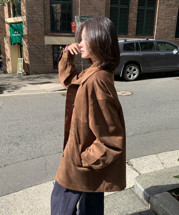 ラウンドスエードミドルジャケット BROWN