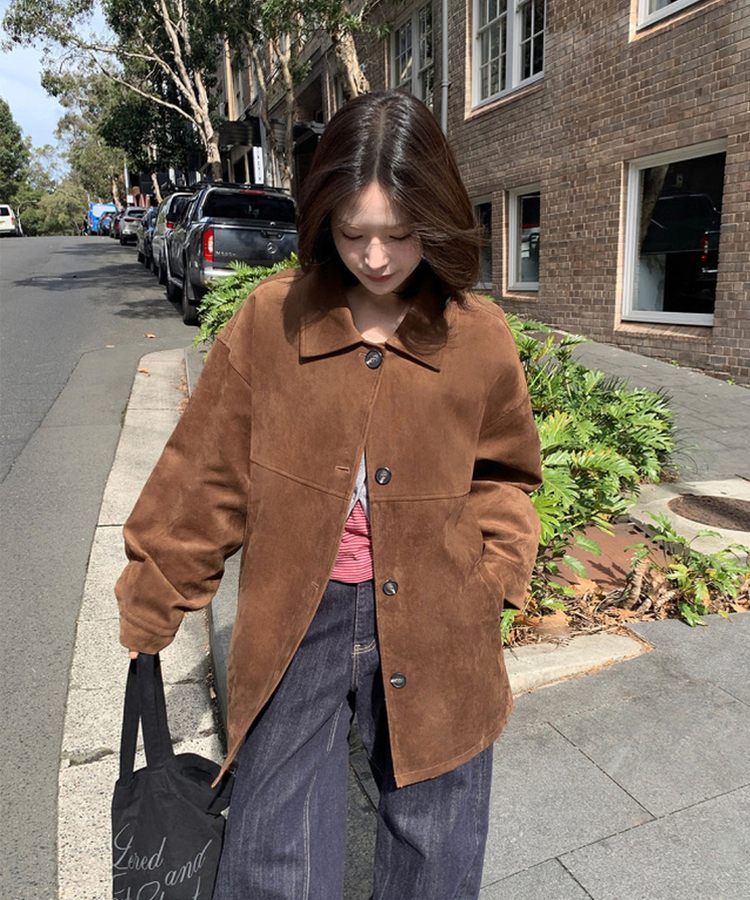 ラウンドスエードミドルジャケット BROWN