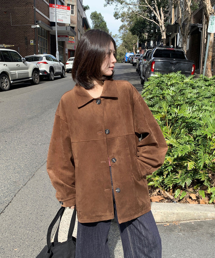 ラウンドスエードミドルジャケット BROWN