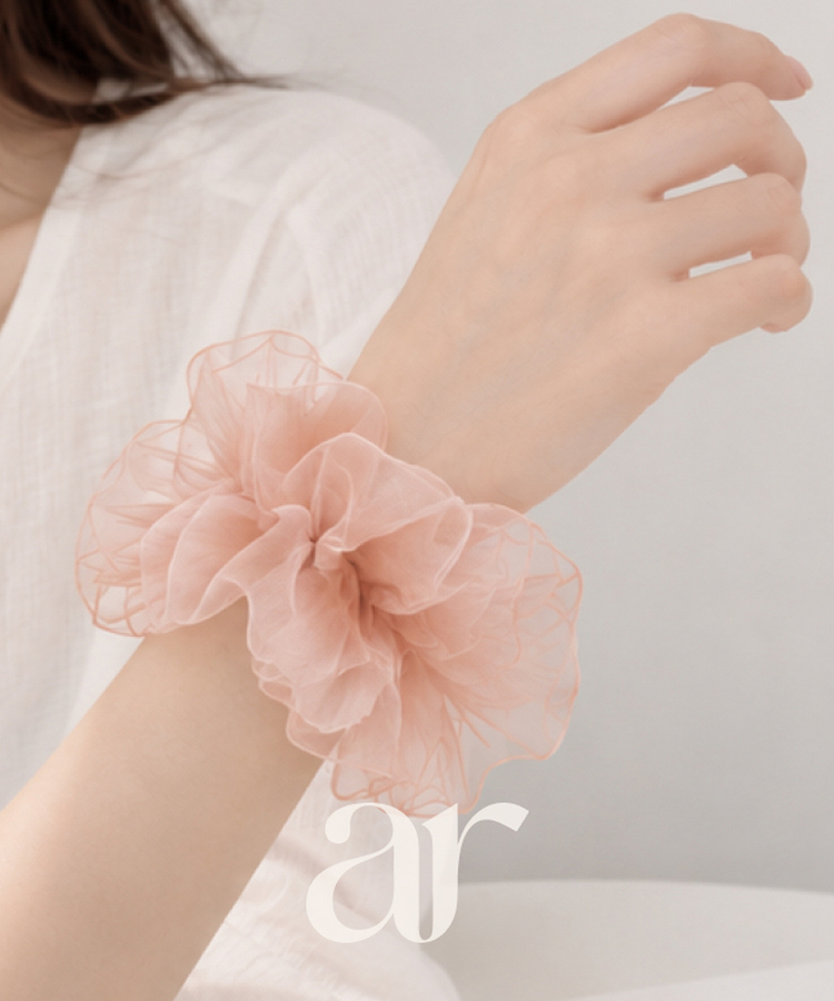 (韓国製)シフォン シースルー ヘア スクランチー PEACH