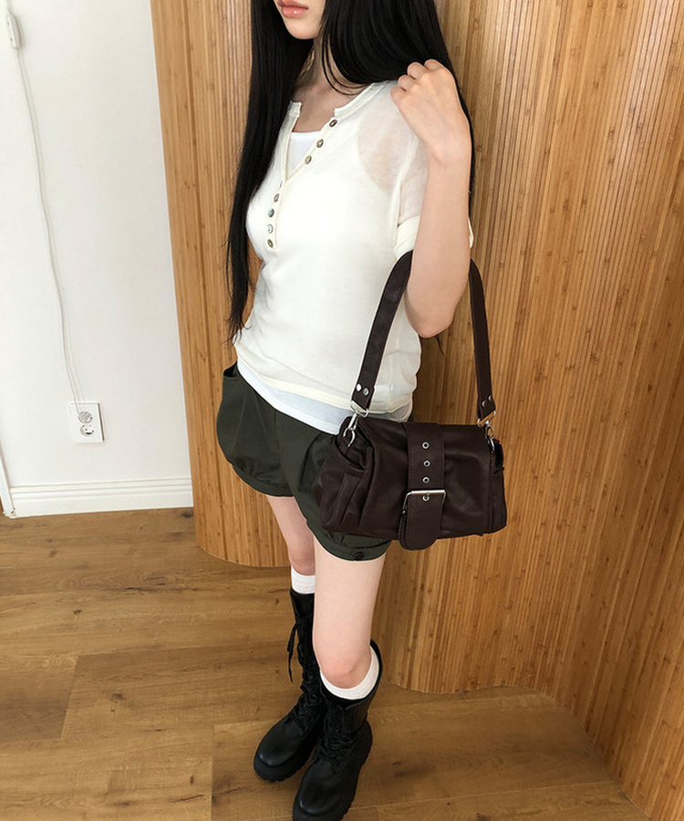 レザーバックルショルダーバッグ COCOA BROWN