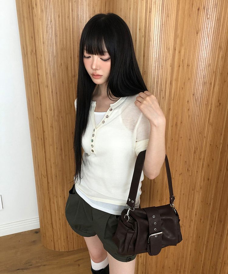 レザーバックルショルダーバッグ COCOA BROWN