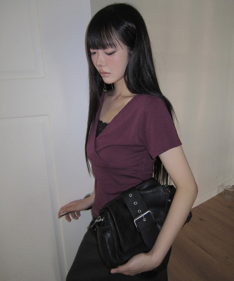 レザーバックルショルダーバッグ BLACK