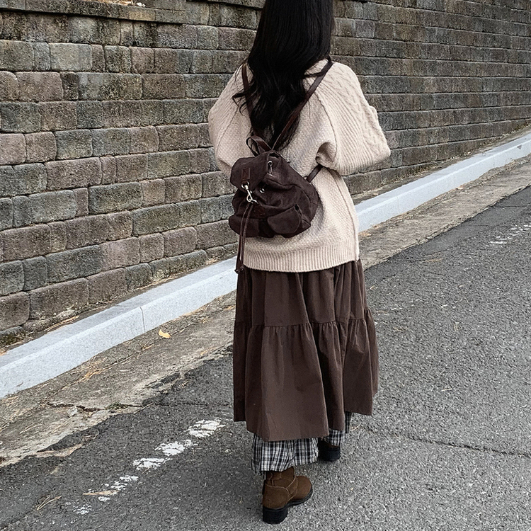 チェックティアードロングスカート BROWN