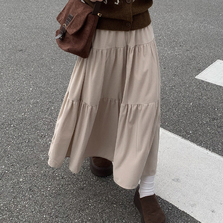 コーデュロイティアードロングスカート BEIGE