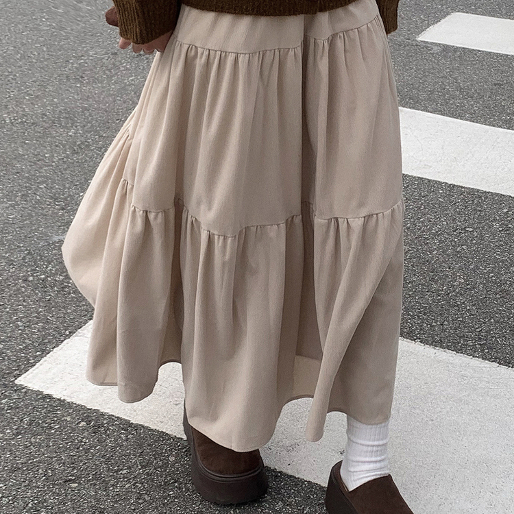 コーデュロイティアードロングスカート BEIGE