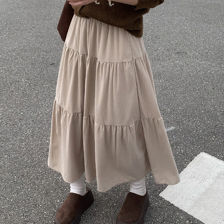 コーデュロイティアードロングスカート BEIGE