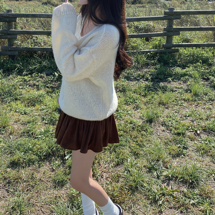 オーバーサイズ厚手Vネック長袖ニット IVORY