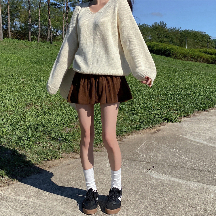 オーバーサイズ厚手Vネック長袖ニット IVORY