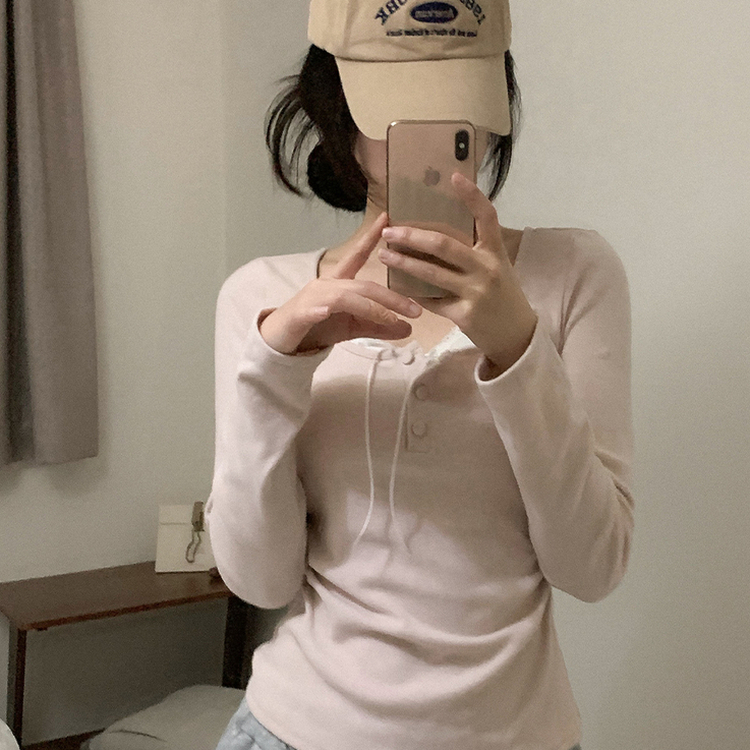 スリムレイヤードシャーリング長袖Tシャツ PINK
