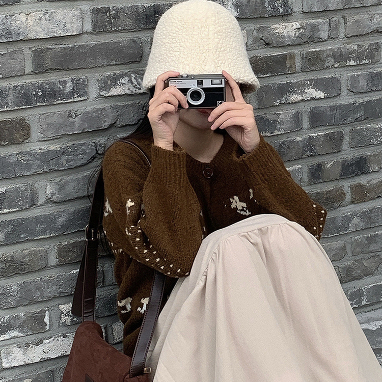 ノルディック厚手ウールルーズカーディガン BROWN