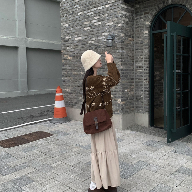ノルディック厚手ウールルーズカーディガン BROWN