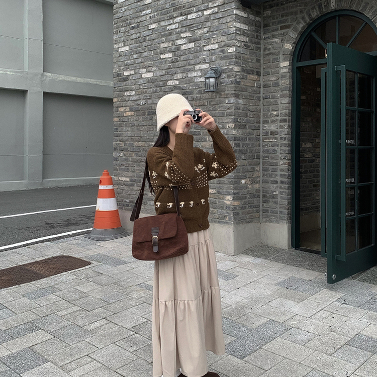 ノルディック厚手ウールルーズカーディガン BROWN