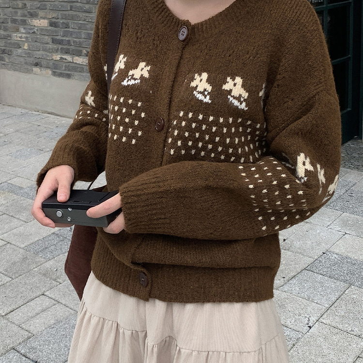 ノルディック厚手ウールルーズカーディガン BROWN