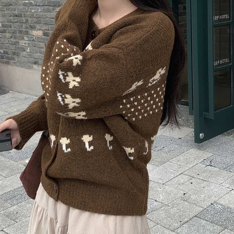 ノルディック厚手ウールルーズカーディガン BROWN